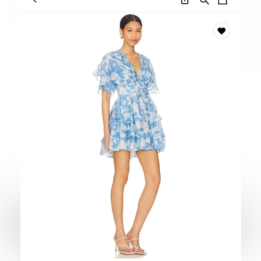 Tularosa Blue White Floral Ruffled Mini Dress